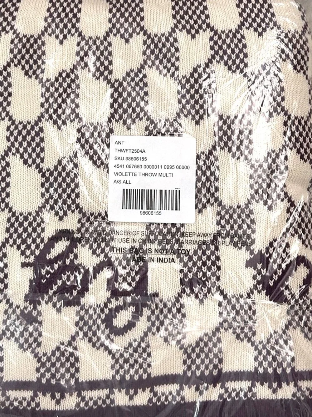 Anthropoligie Violette Cotton Knit Throw Blanket w/Text Along Border 5